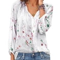 thumbnail image 1 of Hauts de Plage Décontractés à Manches 3/4 Florales pour Femmes, Col en V, Grande Taille, 1 of 3