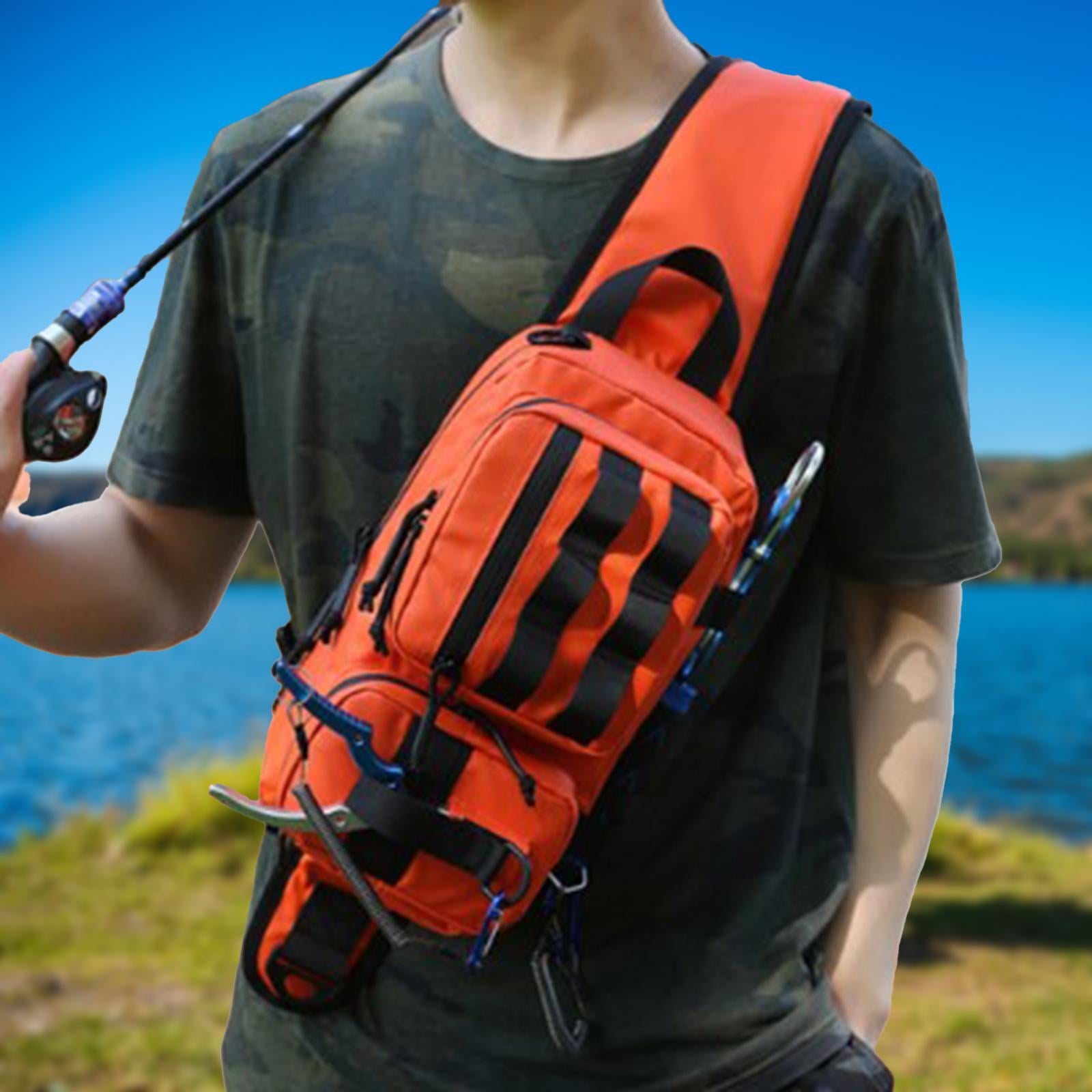 Colaxi Fishing Tackle Bag Rod Holder Fishing Gears Storage Bag for Trekking Camping Orange