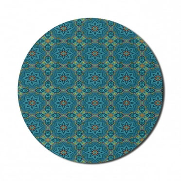 Tribal Mouse Pad for Computers, Composition of Blooming Flowers Abstract Colorful Design with Circles and Rhombus, Round Non-Slip Thick Rubber Modern Mousepad, 8" Round, Multicolor, by Ambesonne