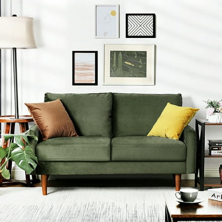56.3 Velvet Round Arm Loveseat Couch with Solid Wood Frame for Guest Room Teenager s Room and Small Apartment 33.1 H x 56.3 W x 31.1 D