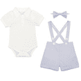 thumbnail image 3 of IBTOM CASTLE Baby Boys 1st Birthday Formal Suit Gentleman Wedding Tuxedo Outfits Bowtie Romper Suspenders Short Pants Baptism Christening Clothes Cake Smash 6-12 Months Light Blue, 3 of 8