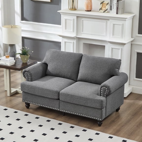 59.5" Modern Grey Polyester Loveseat for Living Room - Solid Wood Frame