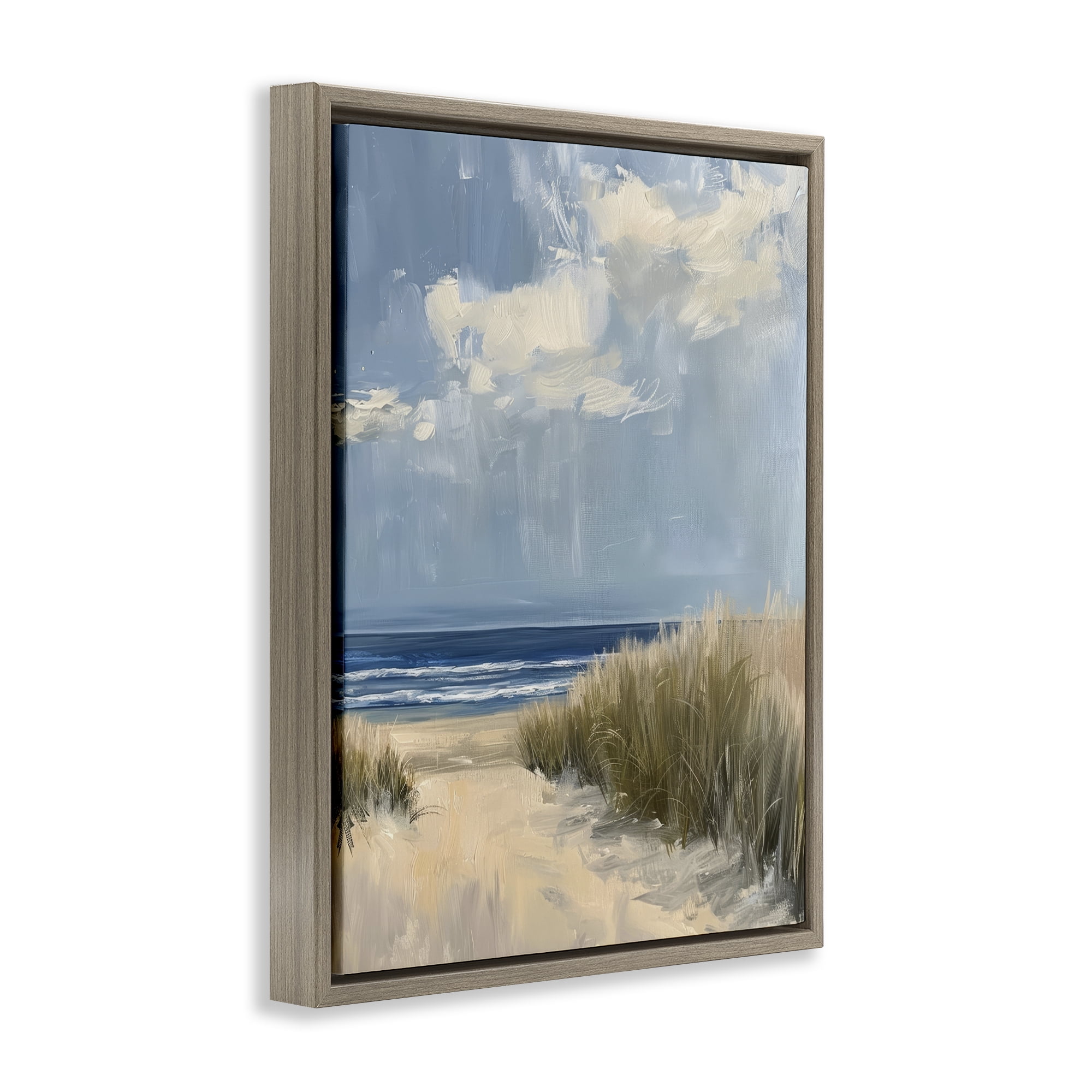 Stupell Industries In The Dunes By The Sea Brown Framed Floater Canvas Wall Art, design by Petal Prints Design