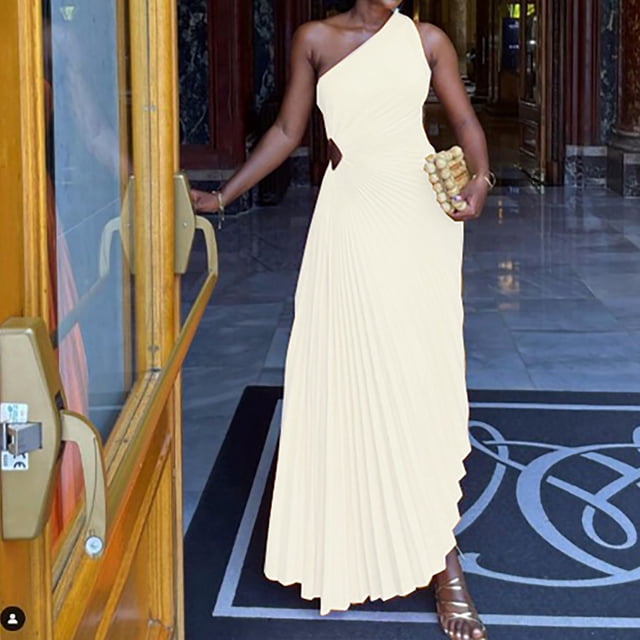 Pisexur Robe Sans Manches à Épaules Dénudées pour Femme, Imprimée, Manches Courtes, Unie, Décontractée, Confortable, Tunique à une Épaule Plissée, Mini-Robe Ajustée, Robe pour Femme