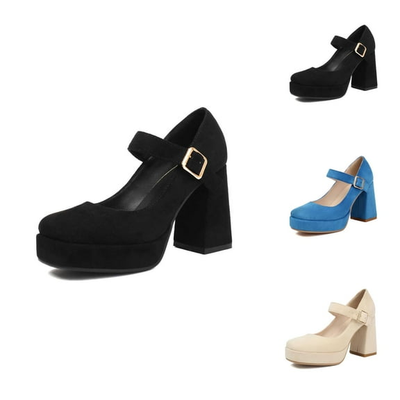 Black Pumps for Women Square Heel High Heel Flats - Round Toe Solid Color On Design, Elegant Comfortable Versatile Dress Shoes For Office & Travel