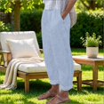 thumbnail image 2 of Yungyresw Linen Pants Women Solid Color Loose Wide Leg High Waisted Pants, Temperament Cotton Linen Straight Casual Pants with Pocket, Palazzo Pants for Women Light Blue M, 2 of 5