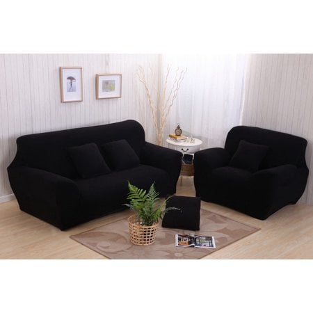 Couch Sofa Settee Sofa Couch Stretch Covers Elastic Fabric Home Settee Protector Three Seater Black 190~230Cm ()
