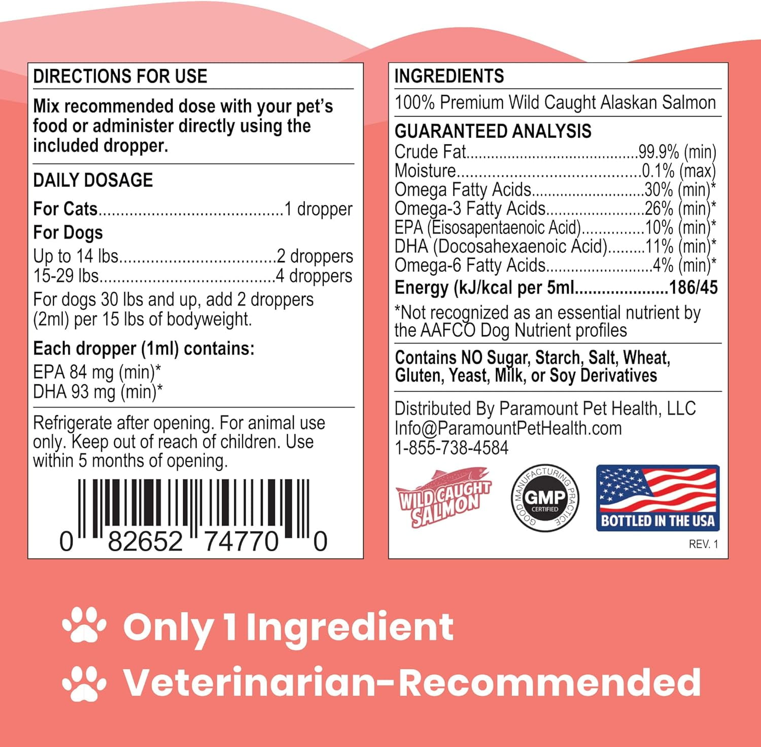 Paramount Pet Health Wild Alaskan Salmon Oil Dog & Cat Supplement 16 oz