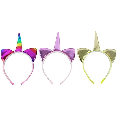 12 Pack of Colorful Metallic Unicorn theme Hair Bands For Party Favors