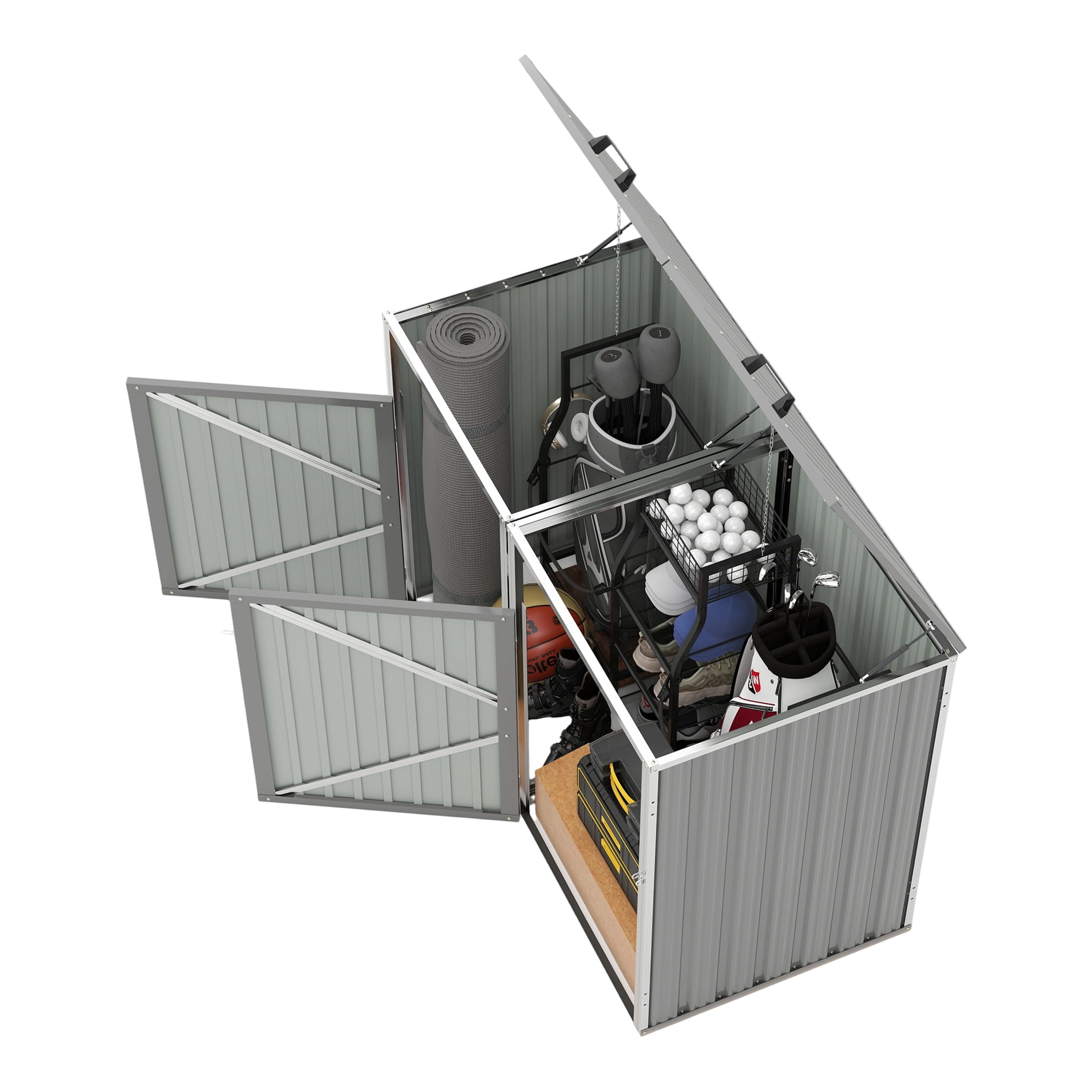 Noble House Outdoor Garbage Bin Shed for 2 Trash Cans, Lockable Galvanized Steel Garbage Bin Enclosure, Light Gray