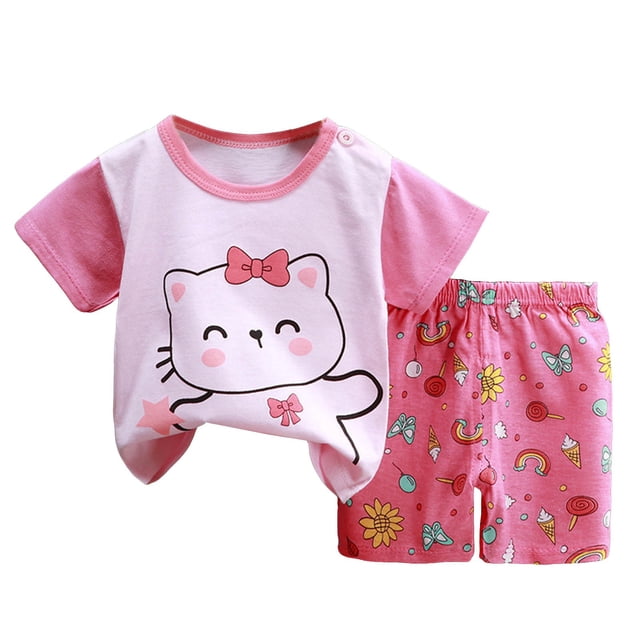 BOBOGOJP Garçons Filles Ensemble de Pyjama Printemps Été Enfants Manches Courtes Tenue de Nuit avec Poches