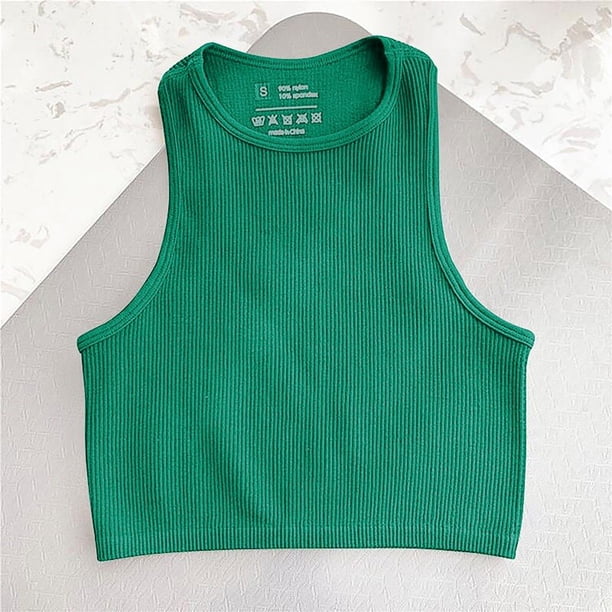 Top corto de Yoga para mujer, Sujetador deportivo para gimnasio, chaleco básico sin costuras, ropa de calle de punto acanalado, camisetas para correr, camiseta sin mangas para entrenamiento