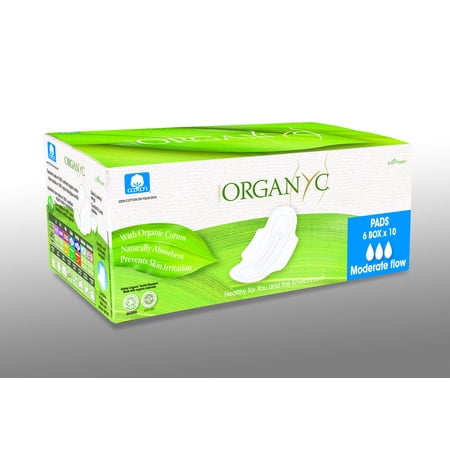 Organic Pods - Organyc 100% Certified Organic Cotton Moderate Day Pads, 60 Count