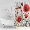 thumbnail image 4 of 54x78 Inch Shower Curtain Decorative Red Spring Floral Bathtub Bath Curtains Fabric Waterproof Bathroom Decor Pastoral Butterfly Botanical Summer Small Stall Shower Curtain Set with 12 Hooks, 4 of 6