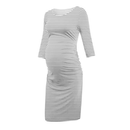 

Nrmvnmi Women s Maternity Dress Horizontal Stripes Crew Neck Long Sleeve Maternity Dress Warm And Comfortable Fashion Clothes Daily Wear Pregnant Nursing Dress