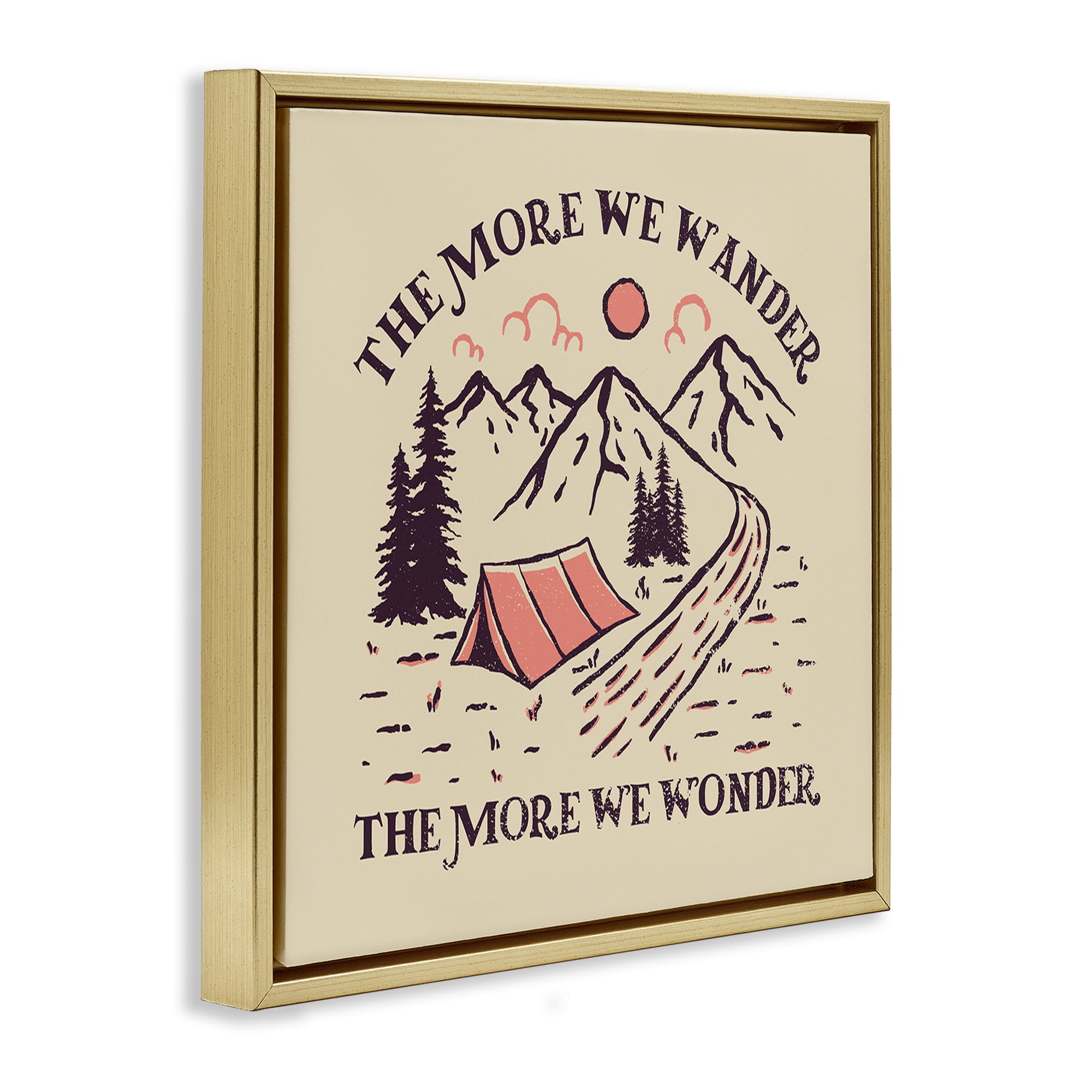 Stupell Industries Wander & Wonder Phrase Landscape & Nature Painting Gold Floater Framed Canvas Art Print Wall Art, 18 x 18