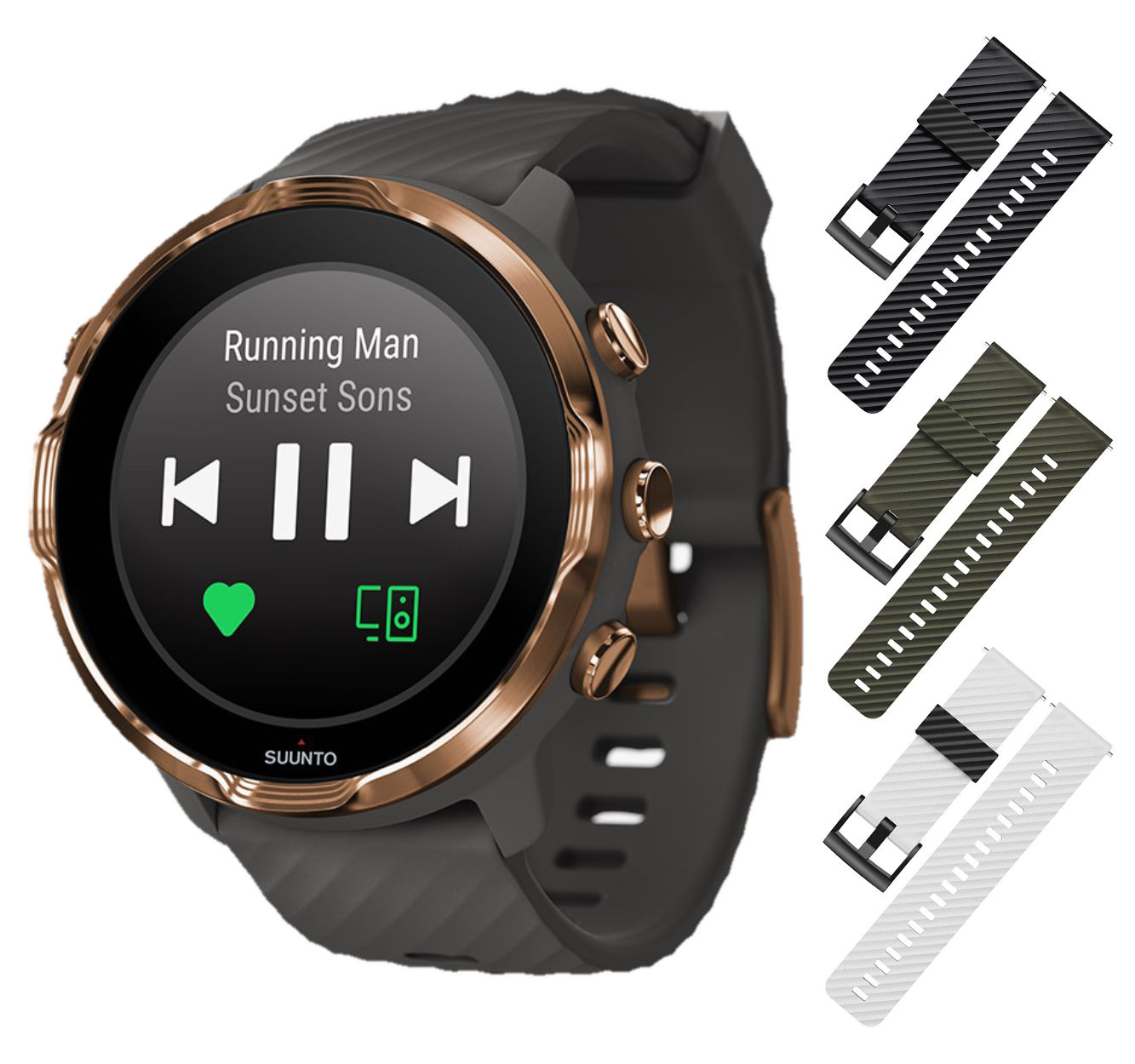 Suunto 7 Graphite Limited Edition GPS Sports Smart Watch, Graphite Copper  with Wearable4U 3x Wristband Strap (Black+Khaki+White/Black) Bundle -  Walmart.com