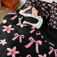 thumbnail image 4 of Castle Fairy Kawaii Ribbon Bow Girl Bedding Comforter Set 7pcs,Dreamy Princess Queen Bedding Sets Super Cozy,Chic Pink Floral Flowers Queen Sheet Sets,Ultra Soft Home Decor,Reversible, 4 of 8