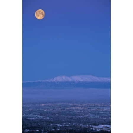 Scenic View Of The Full Moon Over Mt Susitna During Winter Anchorage Southcentral Alaska Hdr Digitally Altered Canvas Art - Jeff Schultz Design Pics (11 x 17)