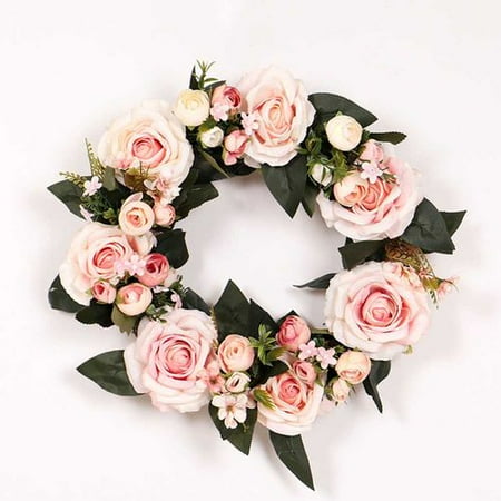 Indoor Wreaths KABOER Artificial Rose Floral Twig Wreath Faux Forsythia Wreath Door Wreath Front Door Wreath Flower Garland for Front Door Indoor Wall Decor ()