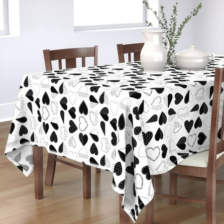 

Cotton Sateen Tablecloth 70 x 108 - Black White Heart Valentine Day Love Japanese Print Custom Table Linens by Spoonflower