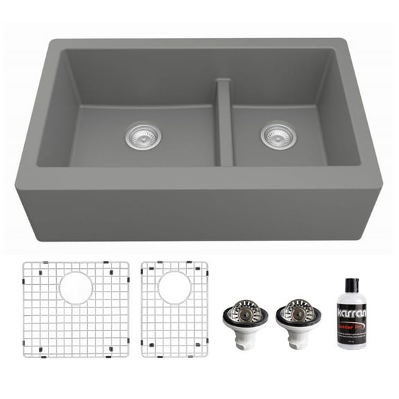 Karran Usa Qa-760-Pk1 Quartz Qa 34" Farmhouse Double Basin Quartz Composite Kitchen Sink -