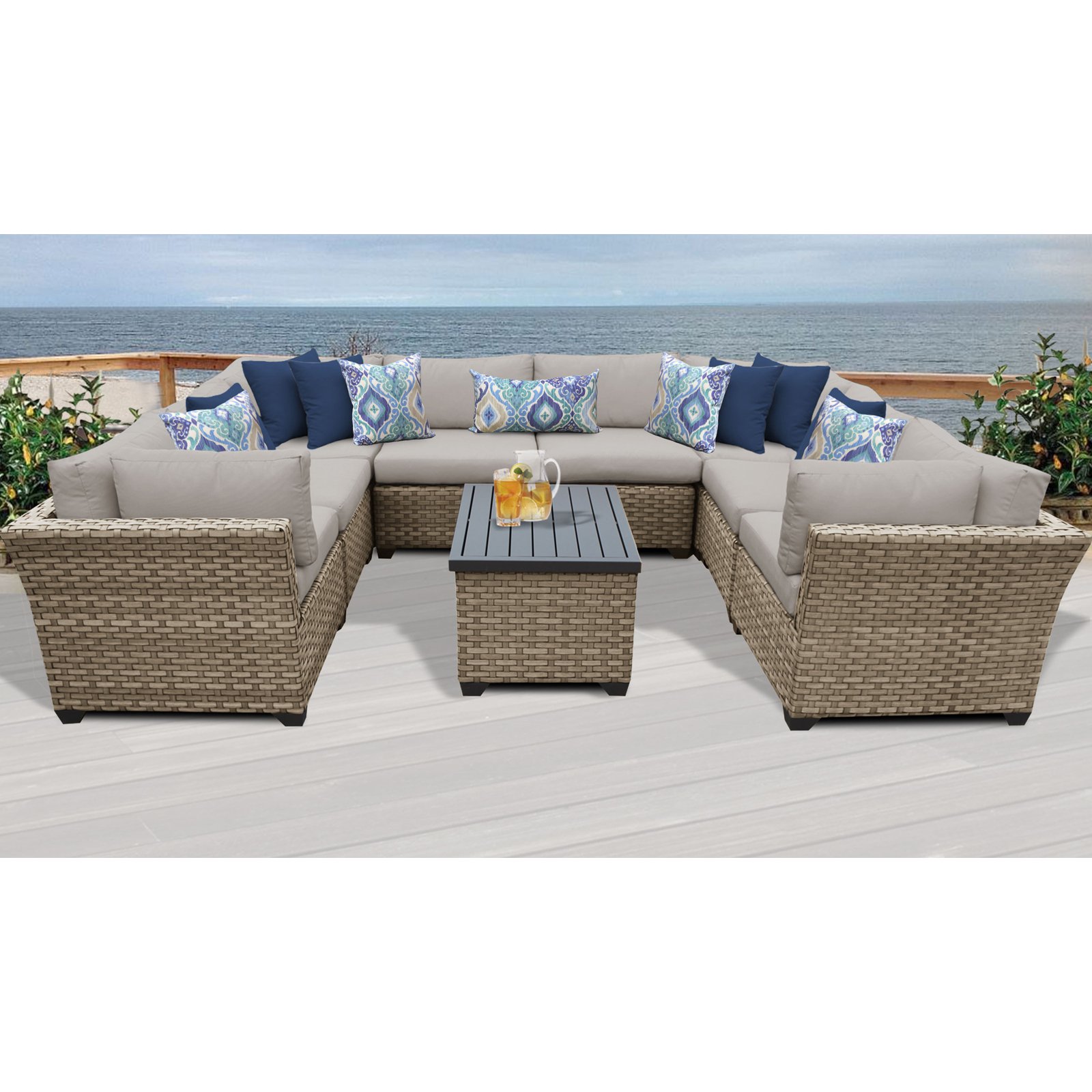 TK Classics Monterey Wicker 9 Piece Patio Conversation Set with Coffee Table and 2 Sets of Cushion Covers - image 3 of 5