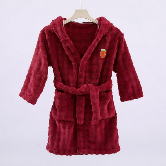 TIMIFIS Toddlers Hooded Robe Fleece Bathrobe Cute with Ear Hooded Casual Comfy Solid Color Soft Sleepwear Long Sleeve Sleeping Robes Loungewear Stylish Nightwear, for 3-12T