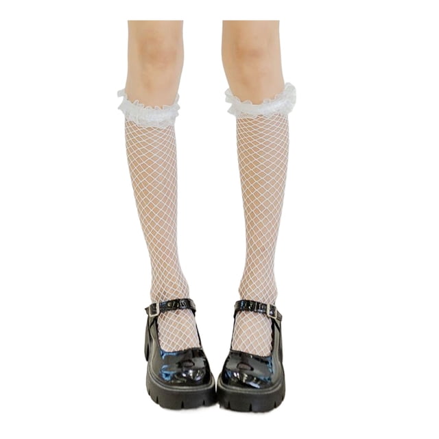 Langgg Polyester Lolita Mesh Stockings Lightweight And Fishnet Socks For Women Lightweight And Not white