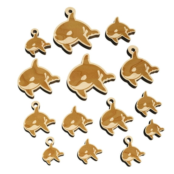 Orca Killer Whale Wood Mini Charms Shapes DIY Craft Jewelry - With Hole - 30mm (6pcs)