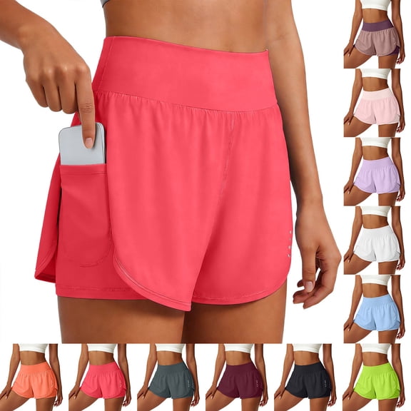 Aihuaihua Running Shorts Women 2 in 1 High Waisted Athletic Workout Sport Short Pant with Side Pockets Fashion Tennis Golf Skirt Rose Gold L