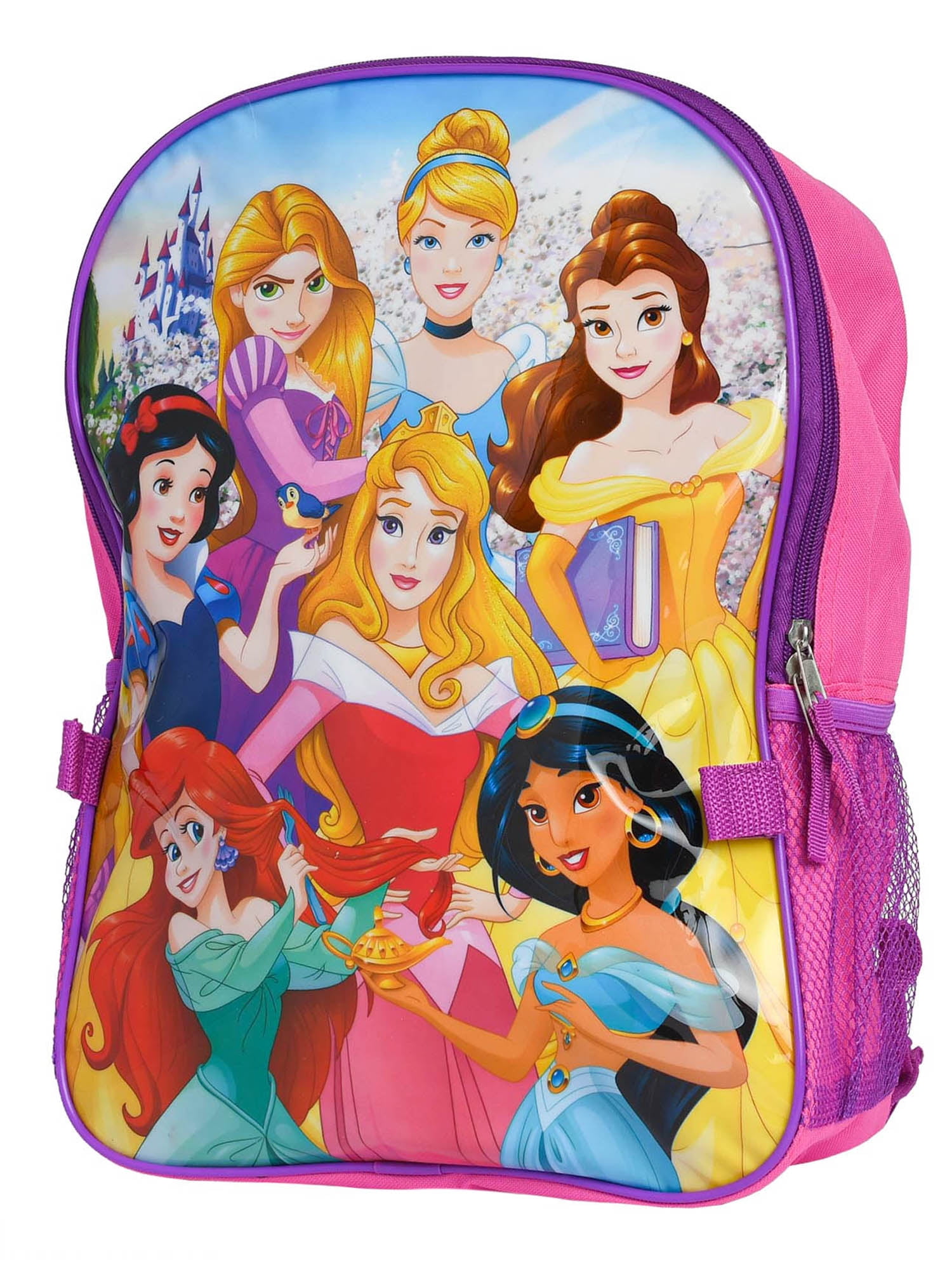 Disney Multi Princess Ariel Rapunzel Cinderella Backpack Lunch Tote SET 2pc Pink 