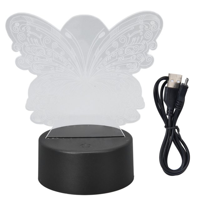 Lámpara de insectos 3D, diseño único de mariposa 3D, siete colores, Control táctil, USB o batería, luz nocturna 3D acrílica duradera y segura