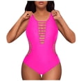 thumbnail image 1 of Bathing Suit For Women- "Women's Chic Neck Swimsuit Color Straps Open Back Triangle Design", Bikini Femme, 1 of 5
