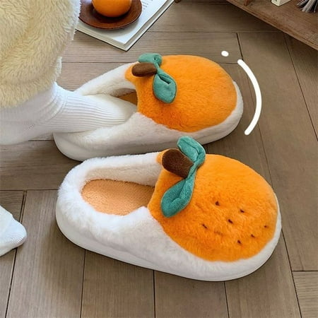 

QWZNDZGR Novelty Orange Designer Slippers Girls Indoor Booties Loafers Shoes Women s Winter Fuzzy Fruit Slippers Funny Shoes For Woman