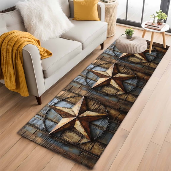 Rustic Star Brown Kitchen Runner Rug 2x6 Washable Runners for Hallway Non Slip Vintage Farmhouse Wooden Grain Art Large Area Rug Indoor Floor Carpet for Bathroom Laundry Entryway Bedroom Living Room