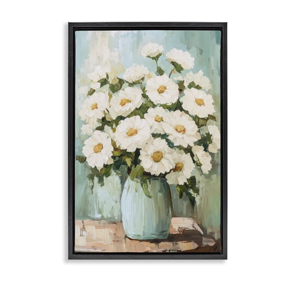 Stupell Industries Rustic Lodge Cozy Arrangement of White Blooms Black Floating Frame Canvas Art, 17 x 25, by Petals Prints Design