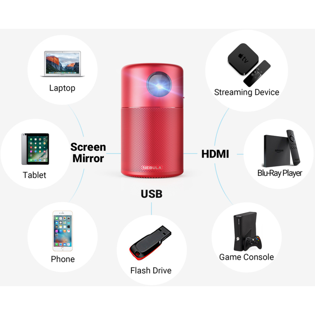 Nebula Capsule Smart Wi-Fi Mini Projector Portable 100Inch Movie 100ANSI Lumen,360° Speaker - image 2 of 6