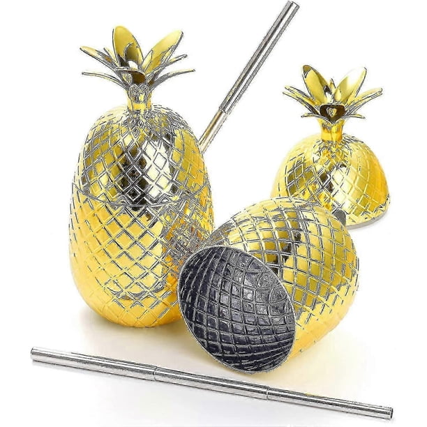 2 Pcs 500ml Pineapple Drink Cups Tumbler With Stretched Straw Wineglass Drinking Cocktail Beer Juice