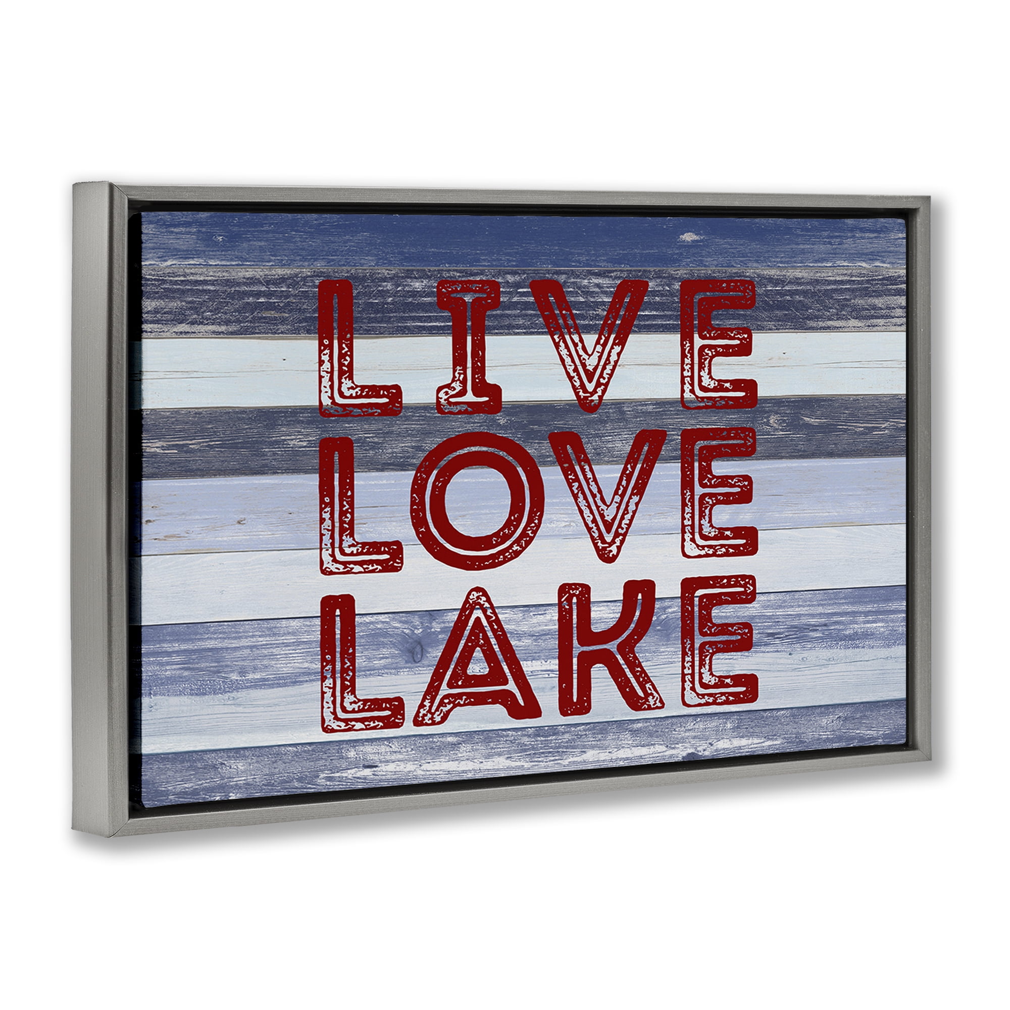 Stupell Industries Live Love Lake Striped Nautical & Beach Painting Gray Floater Framed Canvas Art Print Wall Art, 25 x 17