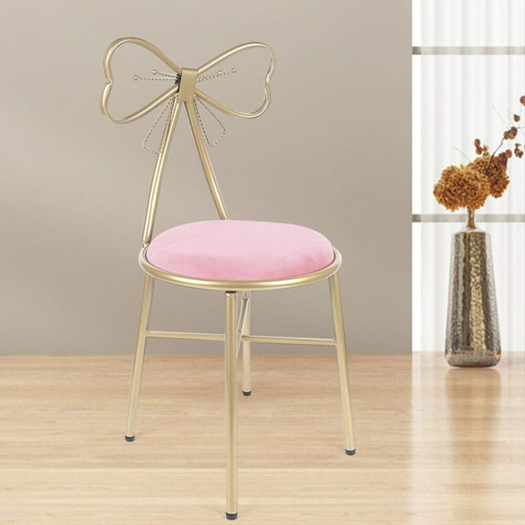 Makeup Dressing Chair Pink Bow Backrest Princess Chair Butterfly Shaped Armless Pink