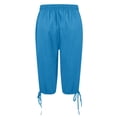 thumbnail image 7 of HKYNLAG Bermuda Shorts for Women Knee Length Cotton Linen Elastic Waist Drawstring Shorts Summer Capris Pants with Pockets Blue 2XL, 7 of 7