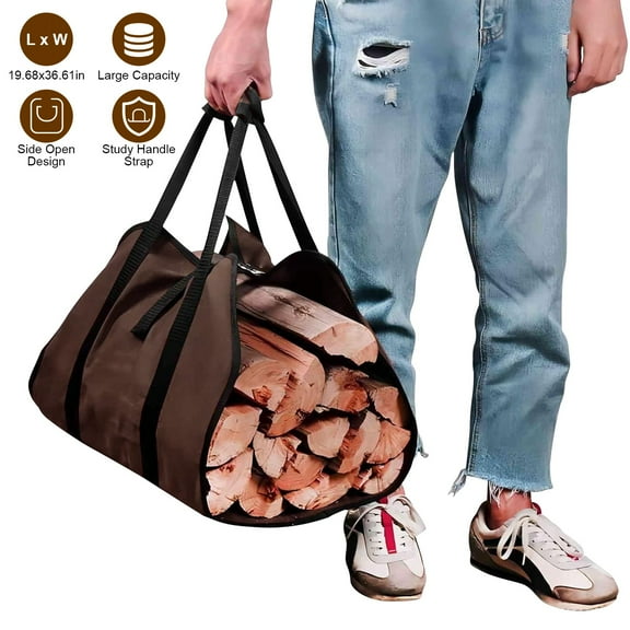 Firewood Log Storage Carrying Bag, iMounTEK Firewood Carrier Tote Bag for Wood Carrying, 20"x37" Fireplace Wood Stove Accessories Brown