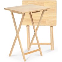 YEXJ Rectangle Folding Portable TV Snack Serving Tray Table, Solid Wood Construction ，2 Piece Set-Natural