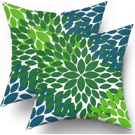 

Kawani Green Blue Pillow Covers 16x16 in Dahlias Flowers Modern Farmhouse Rustic Decorative Couch Pillow Cases with Zipper Set of 2 Home Decor for Living Room Bedroom Bed Cushion Outdoor