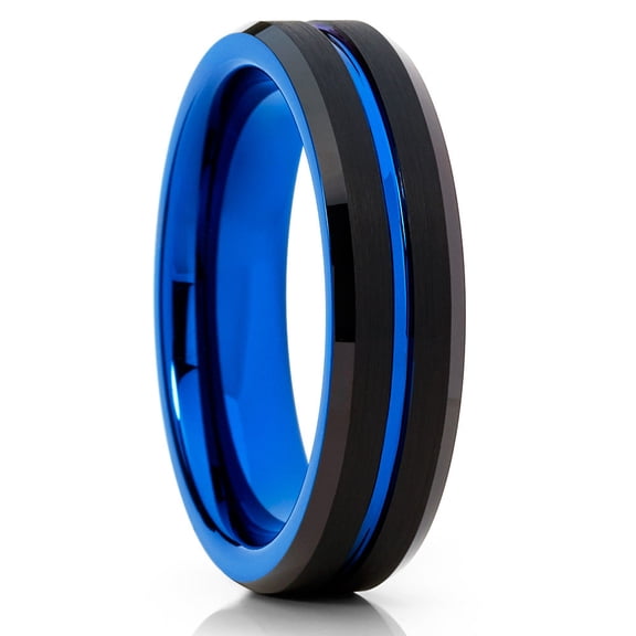 6mm Blue Tungsten Ring,Black Tungsten Ring,Anniversary Ring,Engagement Ring,Blue Tungsten Ring,Comfort Fit