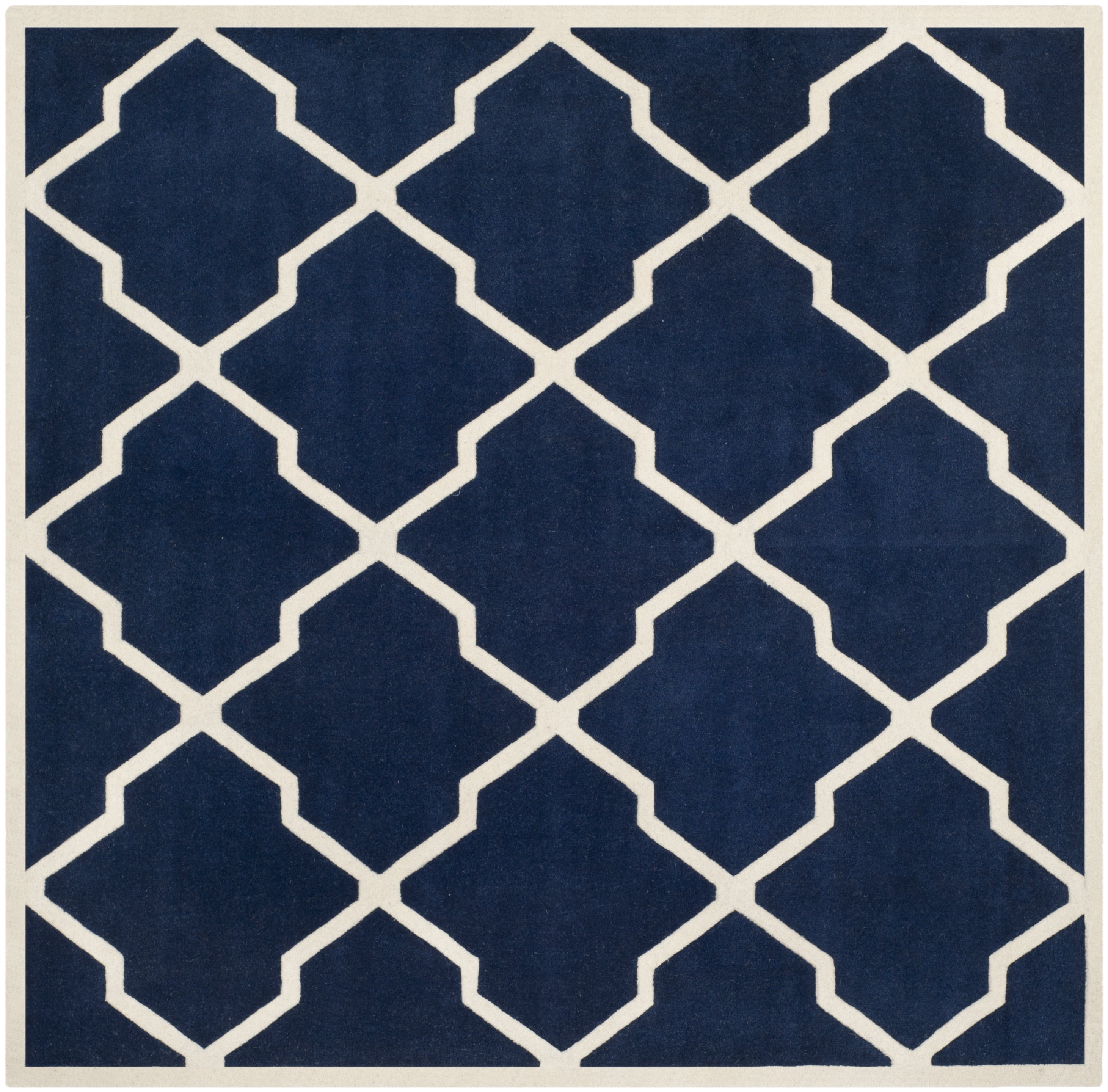 SAFAVIEH Chatham Franklin Geometric Wool Area Rug, Dark Blue/Ivory, 7' x 7' Square