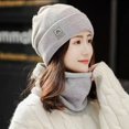 thumbnail image 2 of vnanda Knit Hat Scarf Set Women Winter Hat Scarf Set Knitted Thickened Solid Color Warm Windproof Elastic Anti-slip Plush Cycling Neck Wrap Beanie Set Lady, 2 of 8
