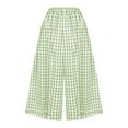 thumbnail image 4 of BLVB Womens Wide Leg Capri Pants Plaid Culottes Summer Elastic Waist Palazzo Trousers Bottoms for Beach Vacation with Pockets, 4 of 5