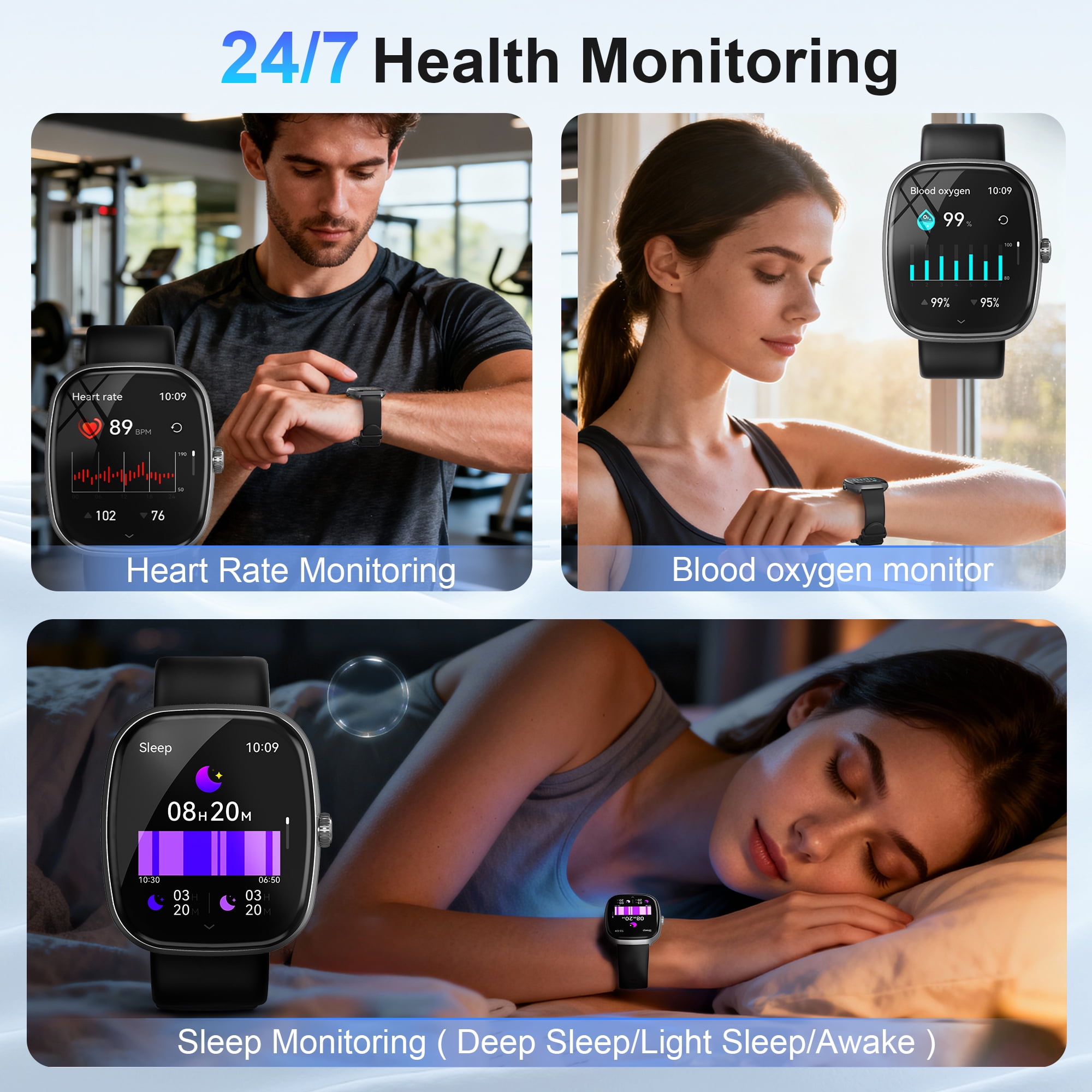 TPUFO Smart Watch Fits for iPhone and Android, 1.85-inch HD Fitness Tracker with Bluetooth Call Function, 120+ Sport Modes, IP68 Waterproof, Black